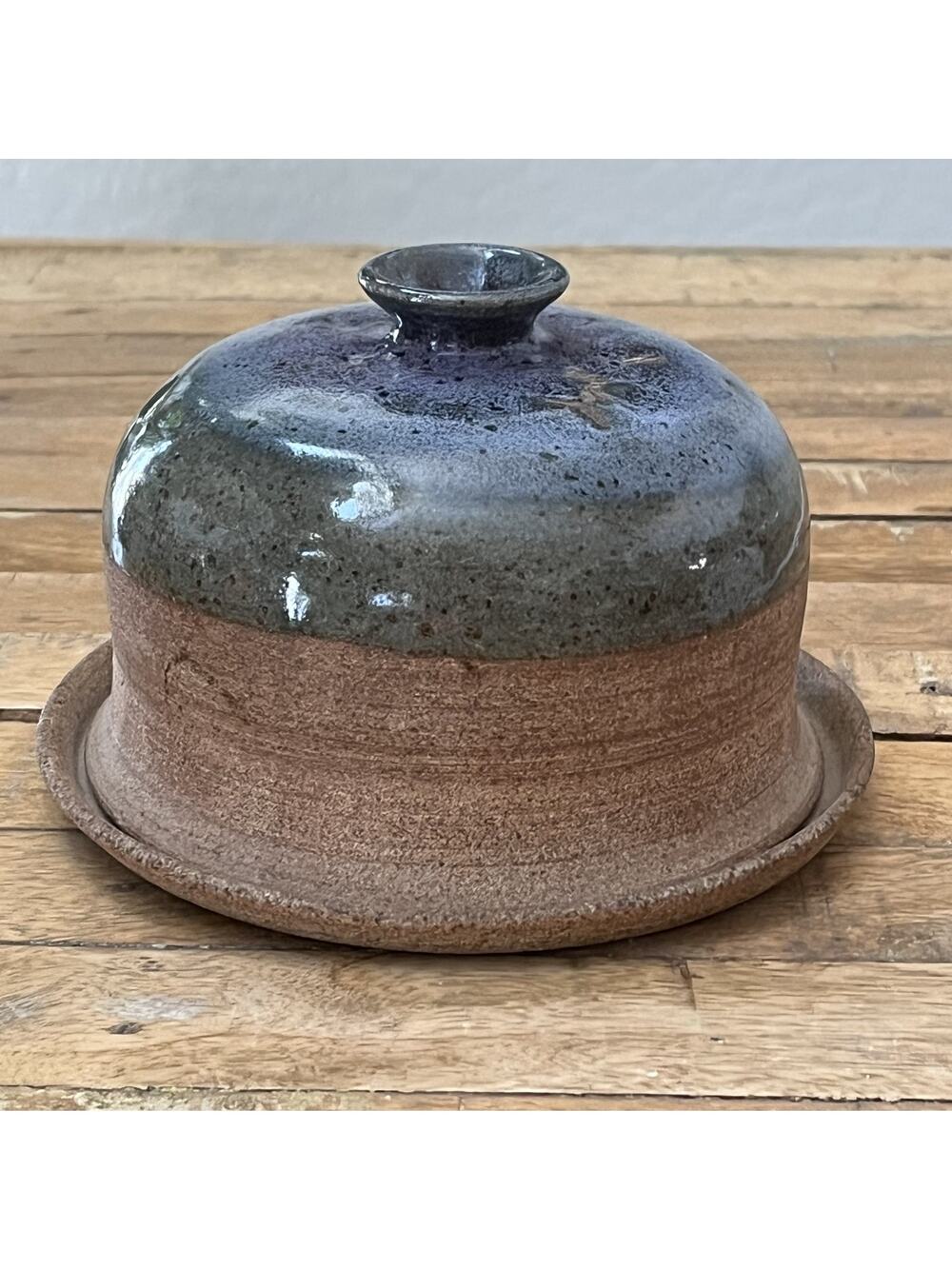 Vintage Stoneware Signed Studio Pottery Covered Butter/Cheese Dish 6.5"